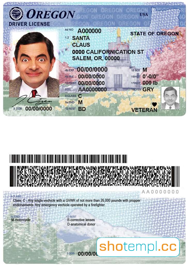 Oregon Driver License PSD Template